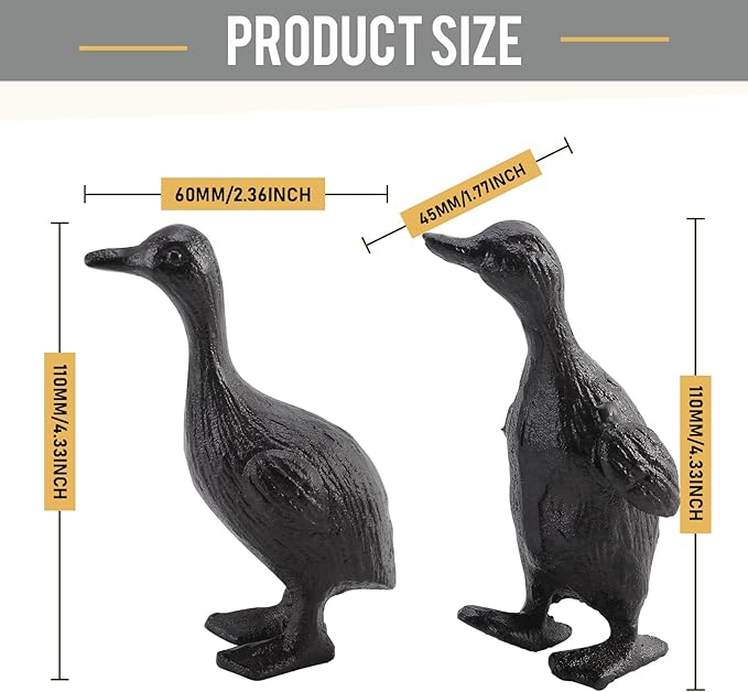 Cast Iron Duck Statue Set of 2, Heavy Duty Small Cute Duck Statuary Ducks Decor for Garden Desktop Farmhouse Figure Home Decoration