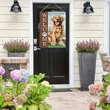 Dyrenson Welcome Golden Retriever Dog 28 x 40 House Flag Double Sided, Paw Prints Garden Yard Decoration Pet Owner Lover Gift, Spring Summer Burlap Outdoor Decor Decorative Large Flag