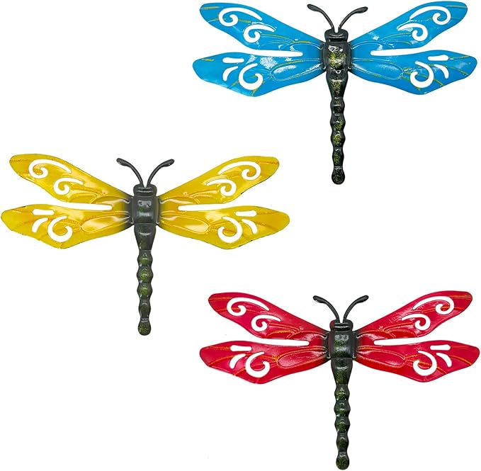 LWINGFLYER 4PCS Metal Butterfly Wall Decor Butterflies for Garden Wall Art Decoration for Fence Patio Accents Balcony Features Beautify Backyards Gardens Porch Living Areas (Dragonfly)