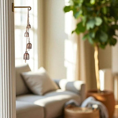 Metal Hanging Wind Chimes & Decorative Bells for Outside – Rustic Gold Bronze Finish Tibetan Bells & Jingle Bells for Door Knob, Hanging Bells for Door, Yard Decorations Outdoor & Christmas Bells 25"