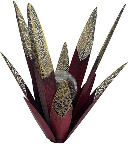 Tequila Rustic Sculpture, Metal Agave Statues Garden Hand Painted Decor for Yard Lawn Patio, Home Outdoor Courtyard Decoration with Solar Light Hollowed Leaves, Ornament Gifts (Red, Size)