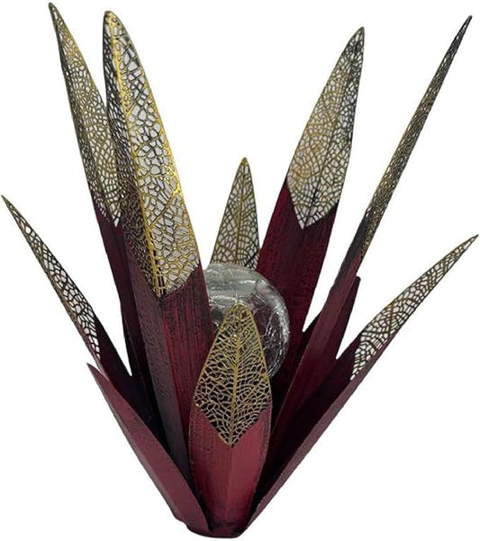 Tequila Rustic Sculpture, Metal Agave Statues Garden Hand Painted Decor for Yard Lawn Patio, Home Outdoor Courtyard Decoration with Solar Light Hollowed Leaves, Ornament Gifts (Red, Size)