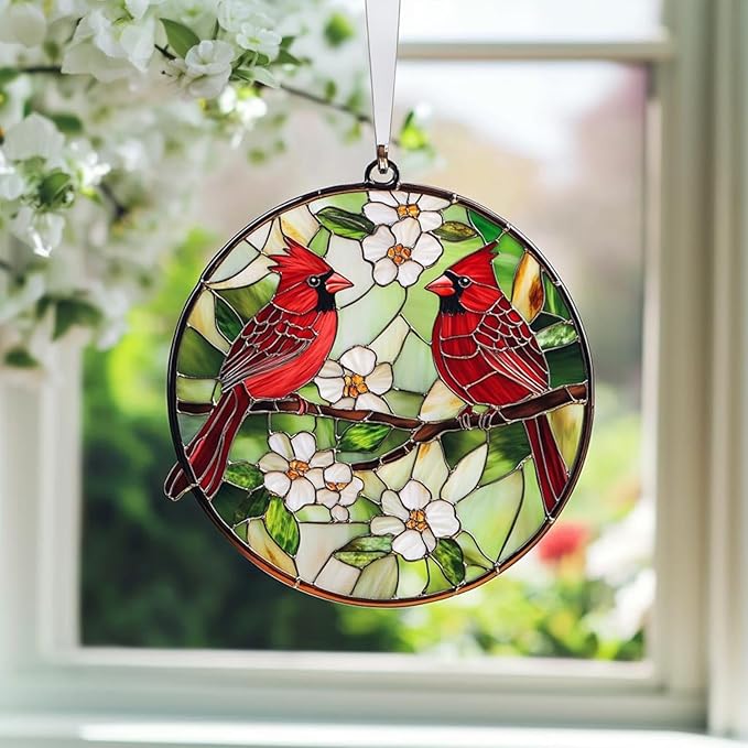 Red Cardinal Acrylic Suncatcher Window Hanging Bird Ornament Decor Personalized Gifts Suncatchers for Windows Indoor Decorations Outdoor Holiday
