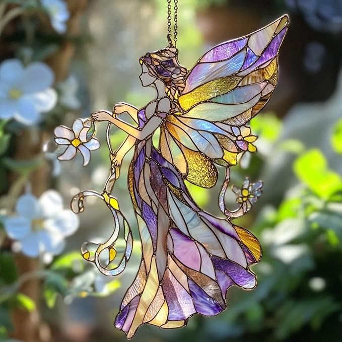 Fairy Window Hanging Suncatcher Sign, Nature-Inspired Garden Gift and Home Decor