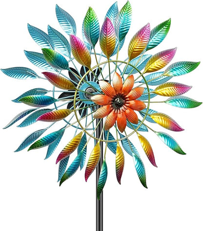 64in Wind Spinners Outdoor, Garden Wind Spinner Windmill with 5 Prong Base Stand, Metal Pinwheels for Yard Lawn Yard Art Outdoor Decor(A-Colorful)