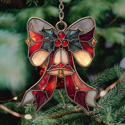 Winter Scarf Knot Mistletoe Acrylic Suncatcher Stained Glass Effect Window Car Hanging Christmas Ornament Indoor Outdoor Decor Garden Sun Catcher Panel for Women Mom Grandma
