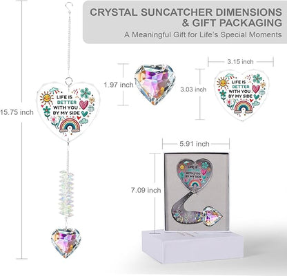 Gifts for Girlfriend, Best Friend, Sisters, Mom,Daughters,Crystal Suncatcher Ornament with Quote “Life is Better with You by My Side”Birthday Gifts,Window Hanging Decor