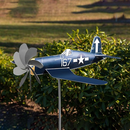Airplane Wind Spinner - Outdoor Metal Windmill | Stainless Steel Aircraft Wind Sculpture Spinner | Garden Sculpture for Lovers