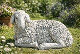 Lamb Laying Statue Concrete Sheep Outdoor Sculpture Painted Figure Farm Animal Figurine Cement Yard Decoration Lawn or Patio Stone Ornament Farmhouse Art