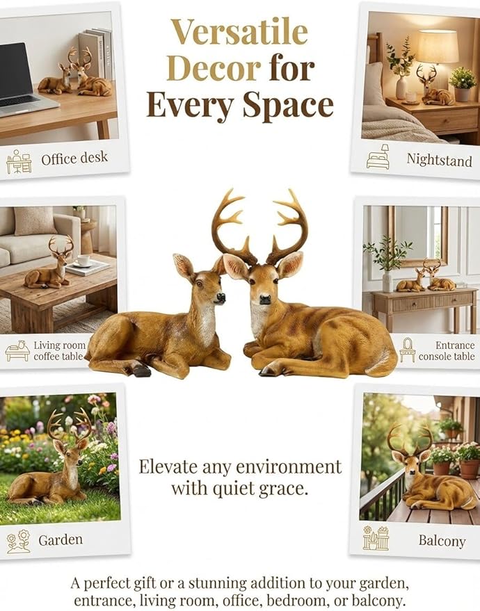 XTAPAN Doe & Buck Statue Figurines Deer Animal Sculpture Gift Home Decor,Office or Outdoor Garden Statue Woodland Decoration