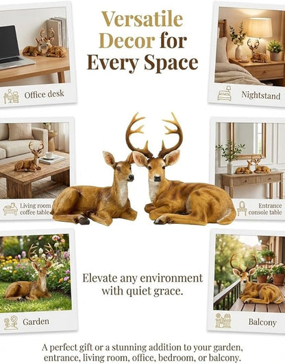 XTAPAN Doe & Buck Statue Figurines Deer Animal Sculpture Gift Home Decor,Office or Outdoor Garden Statue Woodland Decoration
