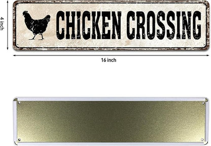 Chicken Crossing Funny Tin Road Sign Chicken Coop Rooster Hen Garden Home Decor 4x16 Inch