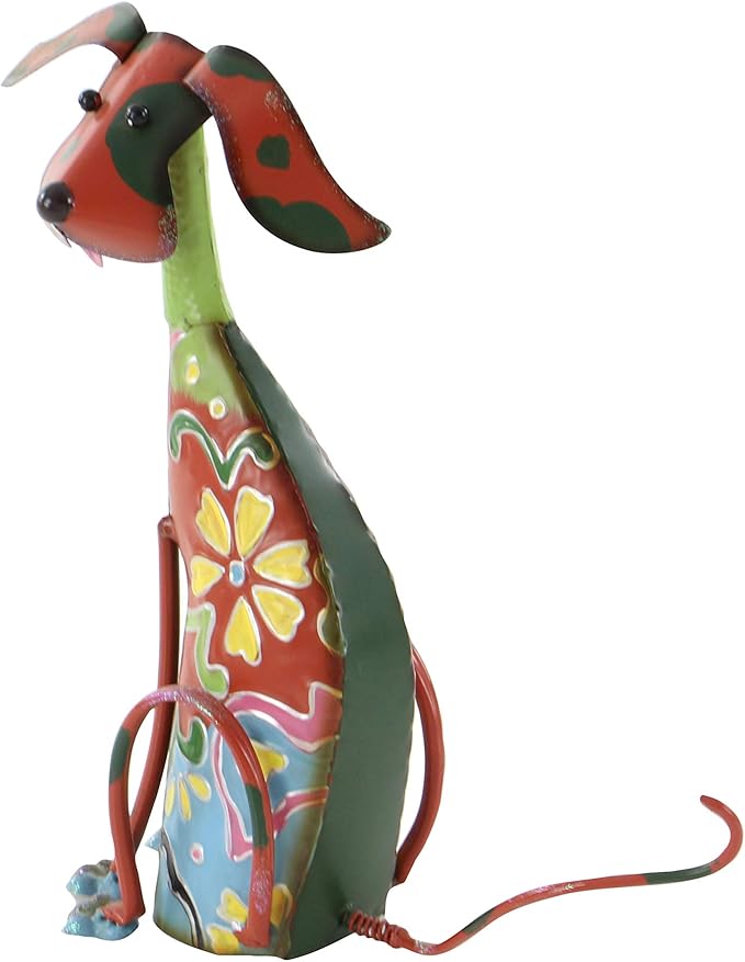 Deco 79 Metal Dog Decorative Garden Sculpture Indoor Outdoor Garden Statue with Floral Pattern, Outdoor Sculpture 12" x 6" x 17", Multi Colored