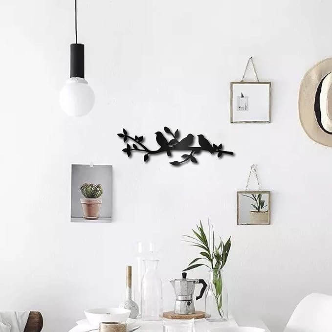 CREATCABIN Bird Metal Wall Art Birds on Branch Vine Olive Wall Hanging Sculpture Home Decor Sign Ornaments for Home Garden Living Room Indoor Bedroom Outdoor Decor 11.8x3.9Inch