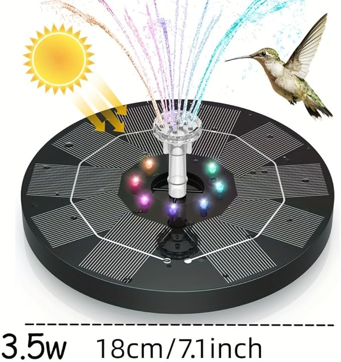 HEERTTOGO 1Pc 3.5W solar bird bath fountain pump with lights, solar panel kit water pump, suitable for ponds, bird feeders, gardens, outdoor decoration, DIY fountain landscaping, landscape design