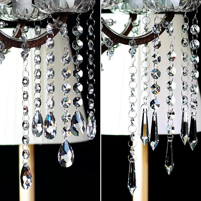 Teardrop Crystals Garland 12 Strands, 38mm/55mm Hanging Chandelier Crystals Beads Chain for Decoration Clear GOLDENHAITAI