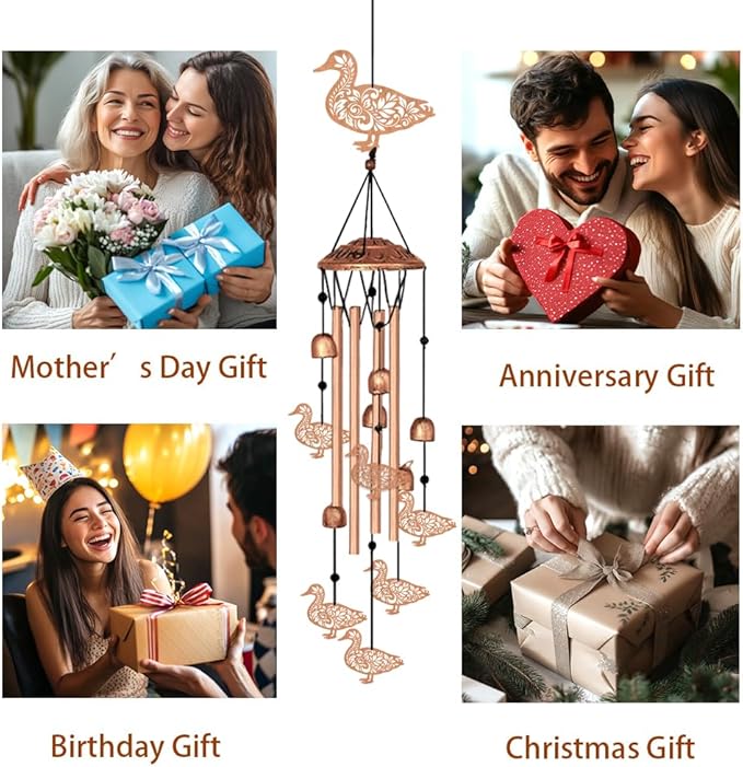 ORIGACH Duck Wind Chimes, Metal Wind Chimes for Outside, Decor for Lawn, Patio, Home, Garden, Large Animal Wind Chime Gifts for Birthday Family & Friends