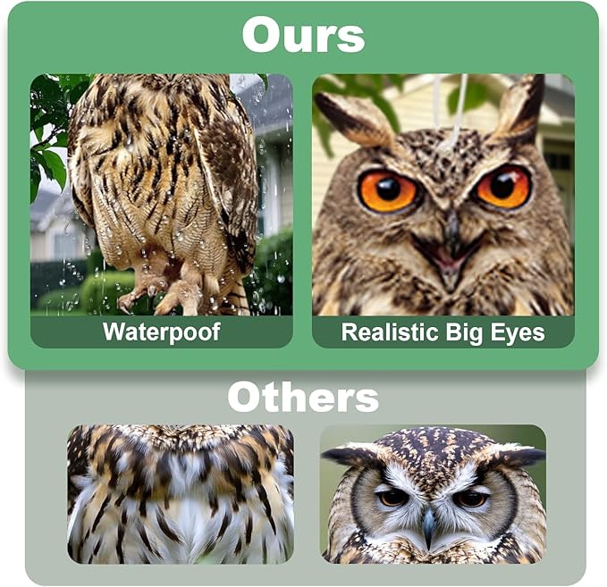 Hanging Plastic Owls for Gardens, 2PCS Reflective Hanging Owl Decoration Woodpecker Control Device with Reflective Tape, Jinging Bell for Garden Patio Windows