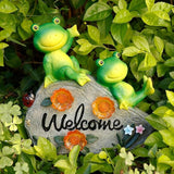 Generic Solar Garden Outdoor Statues Solar Frog Garden Decor Lawn Decor Frog Figurine for Patio with 4 LED Light Cute Frog Face with Solar Lights Gardening Gifts for Mom, Green