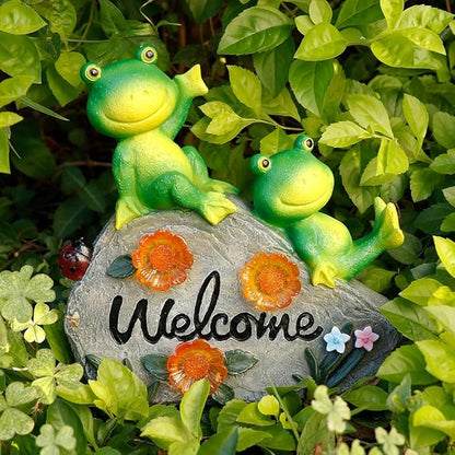 Generic Solar Garden Outdoor Statues Solar Frog Garden Decor Lawn Decor Frog Figurine for Patio with 4 LED Light Cute Frog Face with Solar Lights Gardening Gifts for Mom, Green