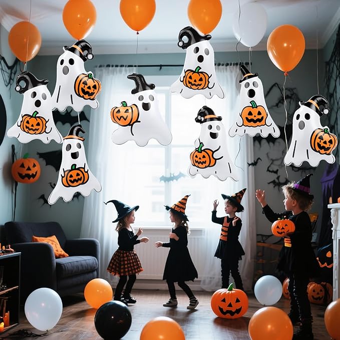12 Packs 16 Inches Halloween Inflatable Ghost Outdoor Decorations PVC Inflatable Hanging Ghost Ornaments Blow Up Ghost for Halloween Party Yard Garden Outdoor Decoration