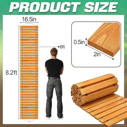8.2ft Wooden Garden Pathway - Weather Resistant Carbonized Pine Roll Out Decorative Walkway, Boardwalk Pathway Pavers for Outside Stepping Stones Outdoor Flooring Patio Pool Backyard (Orange)
