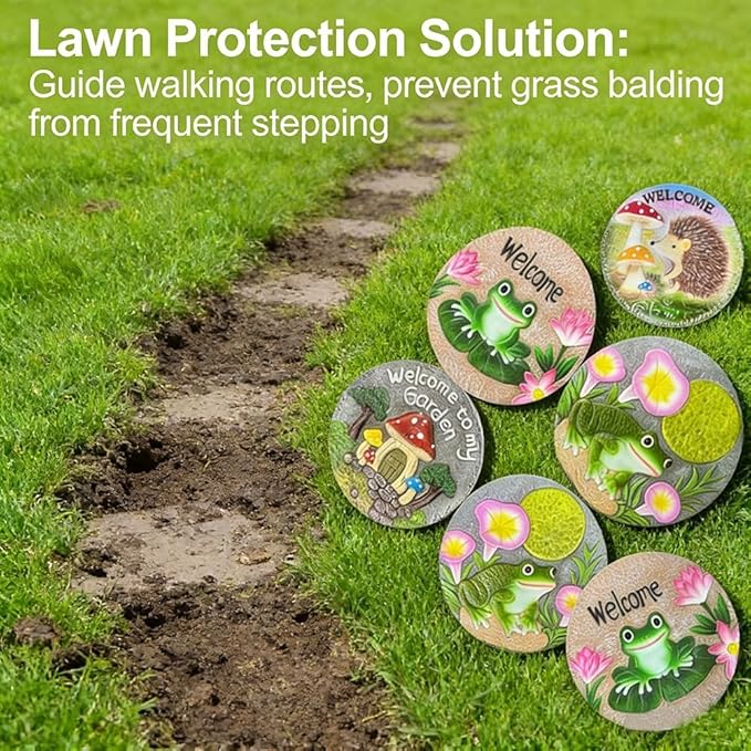 GZHERVICES Stepping Stone Ornaments for Courtyard Decor, Garden Landscape Stepping Stones and Lawn Walkway Pads, Decorative Garden Stones and Patio Path Pavers(Multi-Colored-A)