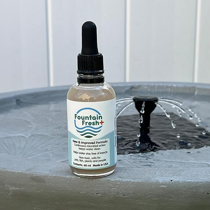 Smart Solar Fountain Fresh+ Water Clarifier for Fountains and Birdbaths, Non-Toxic Water Treatment for Birdbaths and Fountains, Stains, and Sludge, 60 ml.