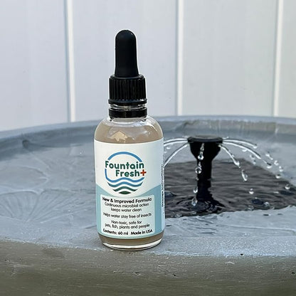 Smart Solar Fountain Fresh+ Water Clarifier for Fountains and Birdbaths, Non-Toxic Water Treatment for Birdbaths and Fountains, Stains, and Sludge, 60 ml.