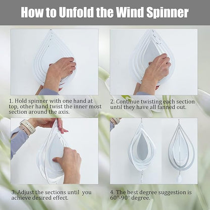 4Pack 10inch Sublimation Wind Spinner Blanks 3D Aluminum Metal Wind Sculpture Kinetic Spinners for Yard and Garden Indoor Art Ornaments Hanging Decoration (Water Drop)