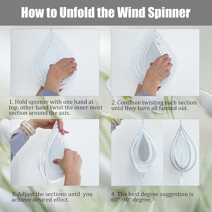 4Pack 8inch Sublimation Wind Spinner Blanks 3D Aluminum Metal Wind Sculpture Kinetic Spinners for Yard and Garden Indoor Art Ornaments Hanging Decoration (Water Drop)