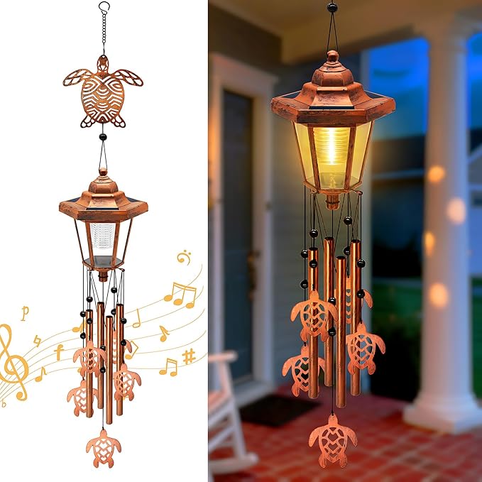 Large Solar Turtle Wind Chimes with Wind Catcher/Solar Decor Light to Create a Zen Atmosphere, Decor for Outdoor Garden Balcony, Classic Bronze Wind Chimes, Gifts for Mom Grandma Women Wife Daughter