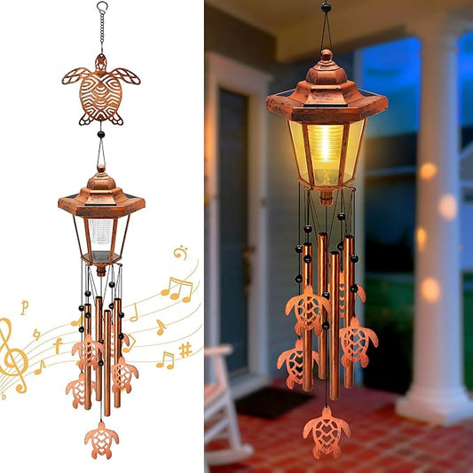 Large Solar Turtle Wind Chimes with Wind Catcher/Solar Decor Light to Create a Zen Atmosphere, Decor for Outdoor Garden Balcony, Classic Bronze Wind Chimes, Gifts for Mom Grandma Women Wife Daughter
