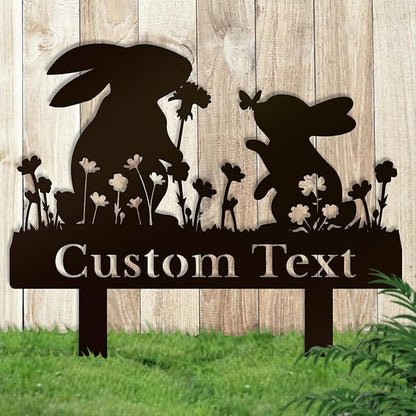Personalized Metal Custom Garden Sculptures Statues, Yard Art,Shed, Flowerbed Decoration, Outdoor Decor, Animal Stake Pack, Cat Kitty Rabbit Bunny Dog Puppy Flower Metal Signs (Rabbit A)