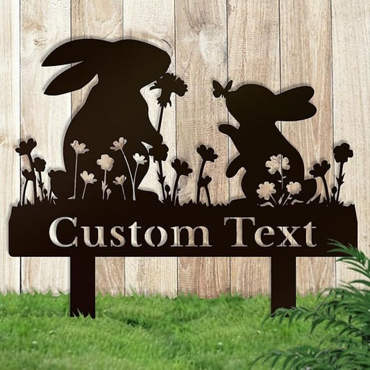 Personalized Metal Custom Garden Sculptures Statues, Yard Art,Shed, Flowerbed Decoration, Outdoor Decor, Animal Stake Pack, Cat Kitty Rabbit Bunny Dog Puppy Flower Metal Signs (Rabbit A)
