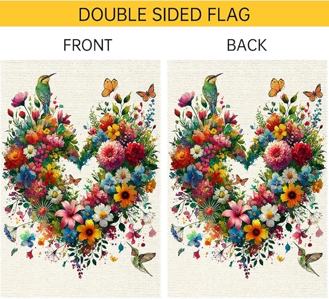 Colorful Floral Love Hearts Garden Flag 12x18 Inch Double Sided Small Burlap Birds Flowers Butterflies Outdoor Decorations Spring Summer Garden Flags Patio Yard Outside Decor
