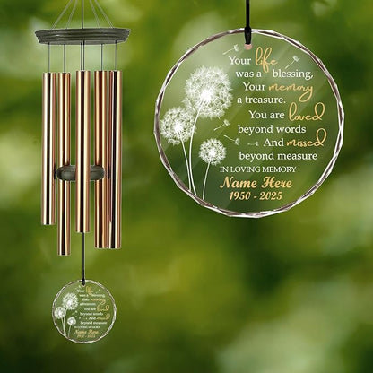 Personalized Memorial Wind Chimes, Sympathy Gifts Wind Chimes, 36inch Custom Name Pass Away, Dandelion Wind Chime for Loss of Loved One, Loving Memory (Produced in USA)