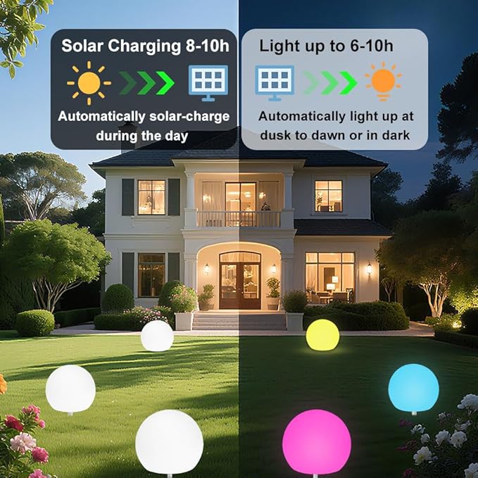 12-in Solar Garden Globe Light Outdoor, Solar Glowing Ball Light w/Remote, 16 RGB Color Changing Waterproof Large Outdoor Orb Lamp, Landscape Lighting Mood Lamp w/Ground Stake for Patio Yard Lawn Path