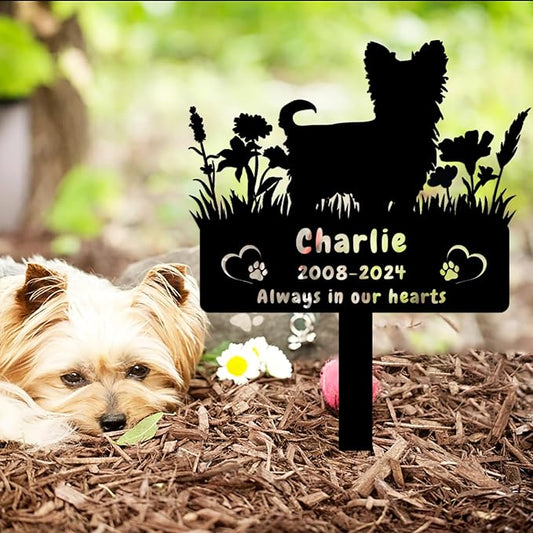 Personalized Yorkshire Terrier Dog Memorial Grave Marker,Custom Flora Dog Memorial Garden Stake,Dog Memorial Plaque Burial Stake Engraved Sign,Dog Sympathy Grave Stake,Dog Memorial Statue Yorkshire2