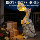 Porch Goose Statue with Solar Bubble Light Garden Gray Figurine Decor for Yard Lawn Patio Outdoor Decorations Housewarming Gifts for Mom Grandma Women
