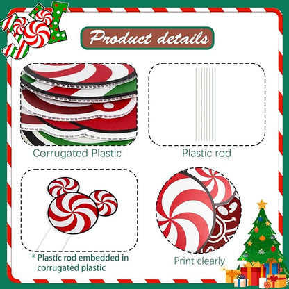 6Pcs Candy Outdoor Mouse Gingerbread Yard Signs - Candy Cane Peppermint Decorations - Waterproof Lawn Signs for Pathway Walkway Decor