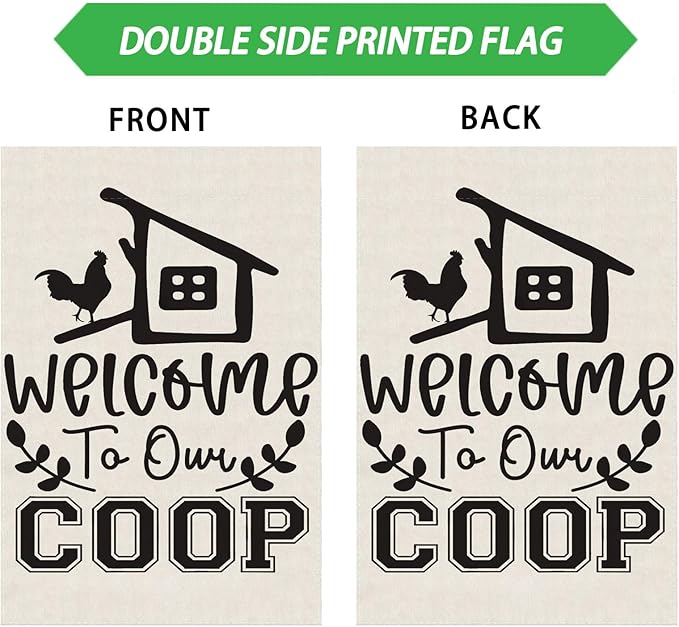 Black Chicken Welcome to Our Coop Garden Flag Farmhouse Yard Flag 12x18 Inch Double Sided Small Mini Yard Outdoor Outside Decoration