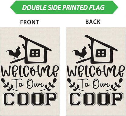 Black Chicken Welcome to Our Coop Garden Flag Farmhouse Yard Flag 12x18 Inch Double Sided Small Mini Yard Outdoor Outside Decoration