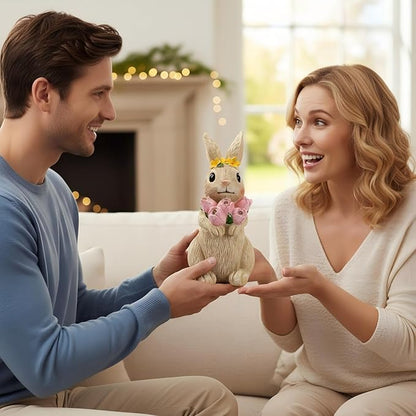 Solar Garden Statues Outdoor Decor,Rabbit Statue with Flowers and 5 LED Lights,Yard Decorations for Patio, Balcony, Backyard, Lawn Ornaments,Unique Birthday House Warming Gifts for Women, Mom, Grandma