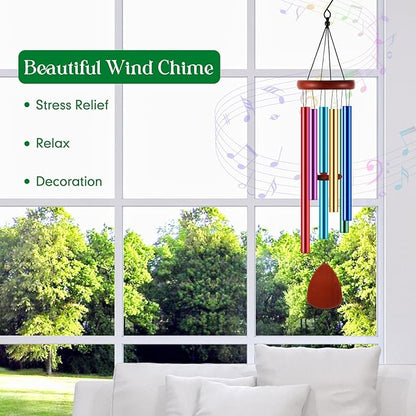 Leinuosen Wind Chimes for Outside Wind Chimes Outdoors Deep Tones 28" with 6 Aluminum Tubes Memorial Sympathy Windchime for Valentine Tree Decor Garden Courtyard Mom Loved One Gifts(Classic,Colorful)