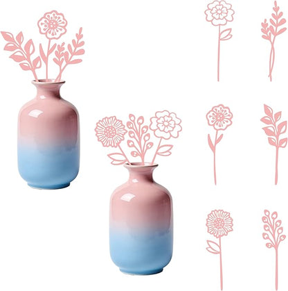 Pink Metal Flowers Set of 6, Decorative Garden Outdoor Plant Stakes for Yard Art, Metal Garden Art Flower Bed Decor, Pink Flower Yard Sculptures for Pots Vase Garden Lawn and Patio