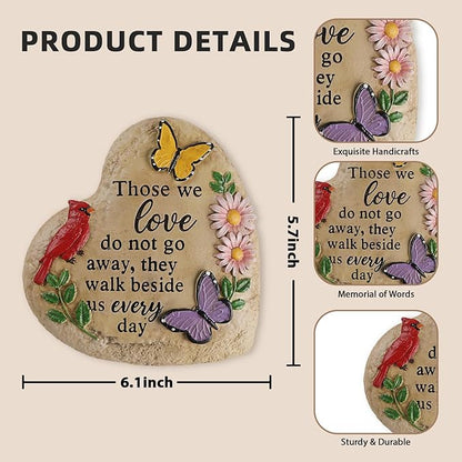 Memorial Garden Stone Cardinal Sympathy Gifts with Butterfly Flowers, in Memory of Loved One Gifts for Mother Father Cemetery Decorations for Grave Waterproof 6 inch