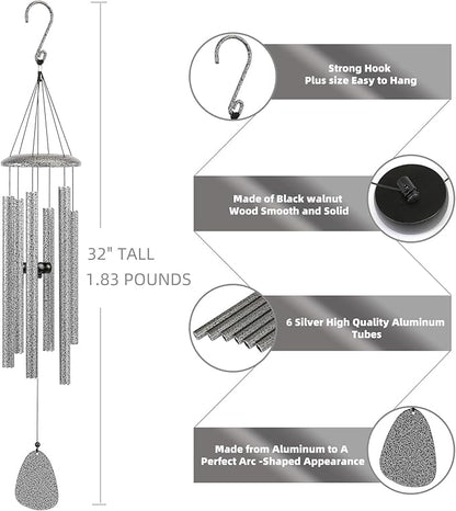 FSVGYY Wind-Chimes-Outdoor-Deep-Tone, Large Soothing Melodic Tones Windchimes, Wind Chimes for Outside, Memorial Wind Chime Best Gift for Mom Women Grandma Neighbors(32" Silver Coated Aluminum)