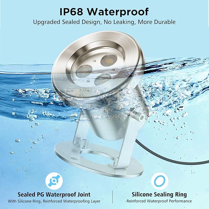 LyLmLe LED Pond Lights with APP Control, 6W SS316 Stainless Steel RGB Underwater Fountain Light with 12V Transformer, IP68 Waterproof Outdoor Underwater Lights for Pond Waterfall, Black Wire(4-Spots)