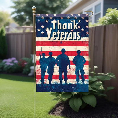 Spring Summer Garden Flag 12x18 Inch Thank Veterans Patriotic American Outdoor Military Silhouette Tribute Design Outdoor Yard Porch Lawn for Seasonal Americana Home Decor